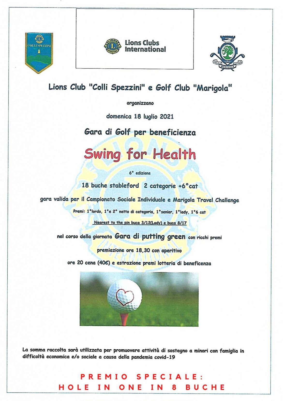 SWING FOR HEALTH del 18 luglio 2021 – 6^ edizione