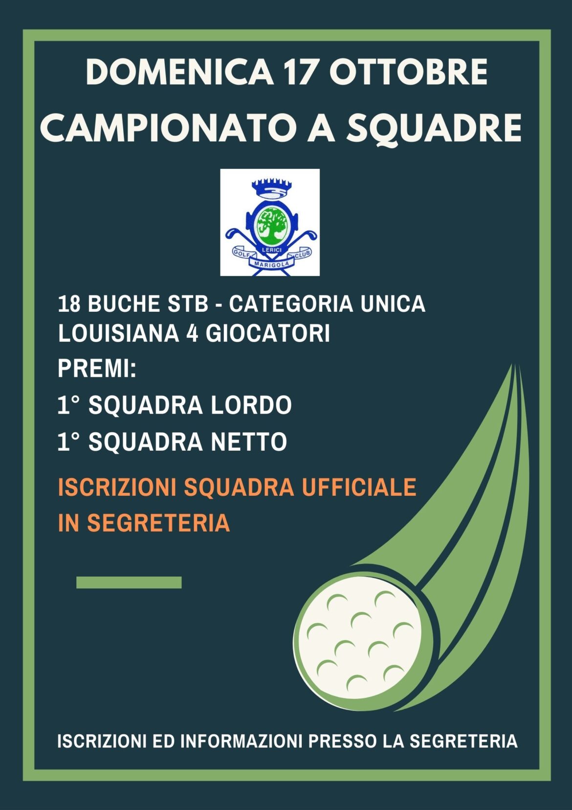 CAMPIONATO A SQUADRE – domenica 17 ottobre