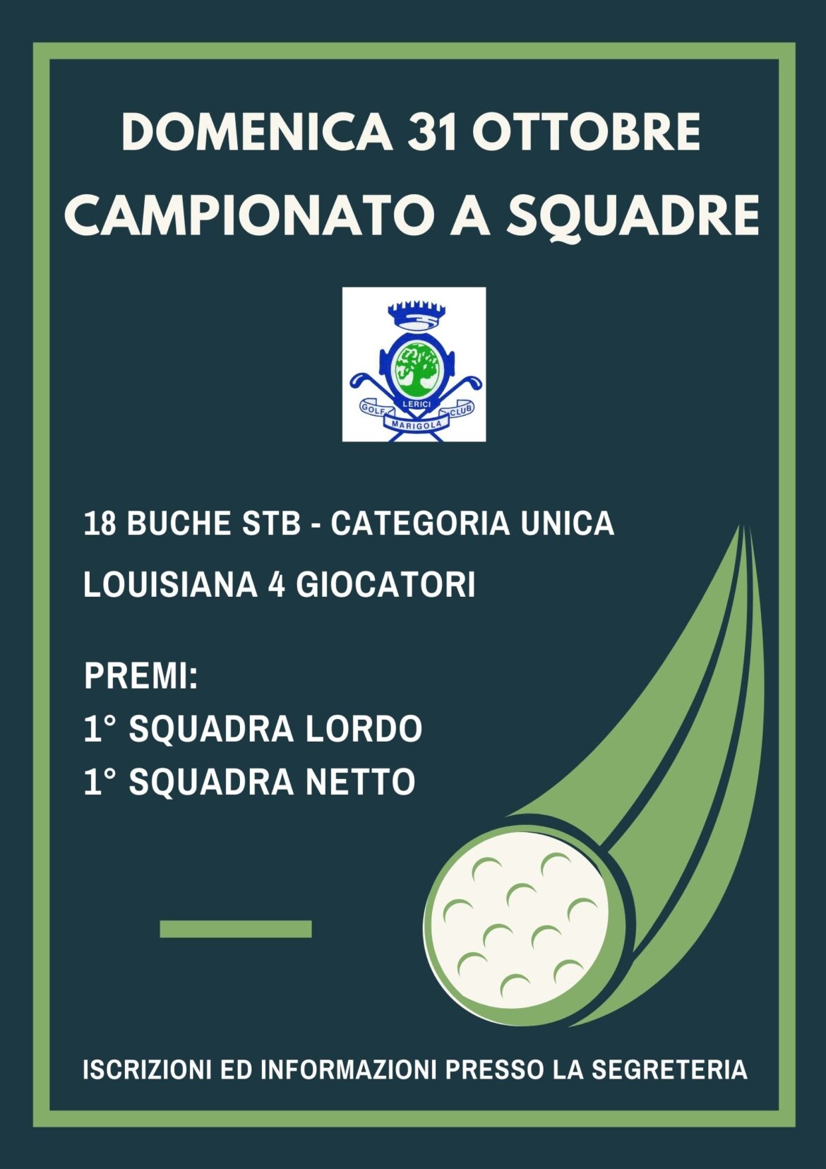 CAMPIONATO A SQUADRE – domenica 31 ottobre