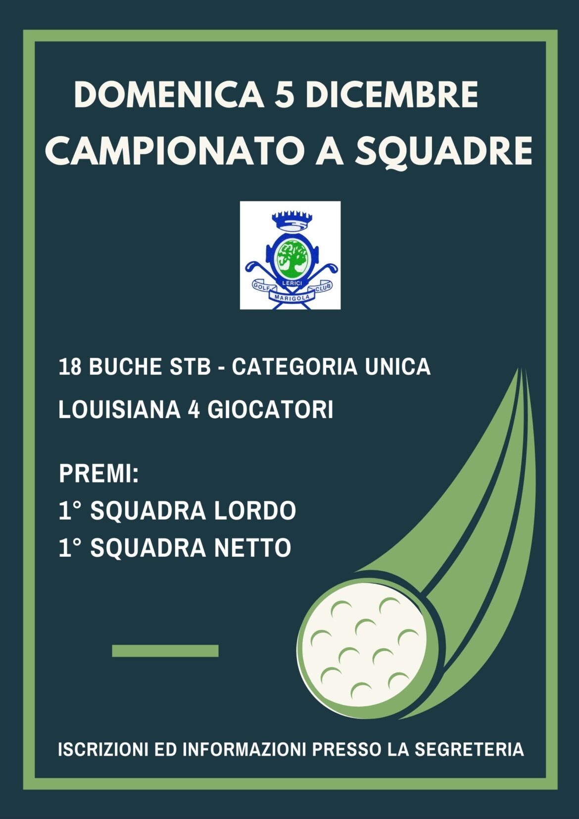 CAMPIONATO A SQUADRE – domenica 5 dicembre