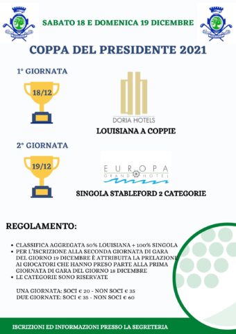 COPPA DEL PRESIDENTE 2021- sabato 18 e domenica 19 dicembre