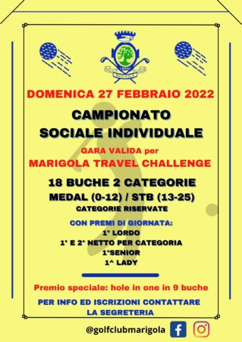 CAMPIONATO SOCIALE INDIVIDUALE e MARIGOLA TRAVEL CHALLENGE – domenica 27 febbraio 2022
