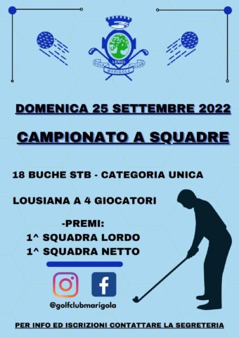 CAMPIONATO A SQUADRE – domenica 25 settembre 2022