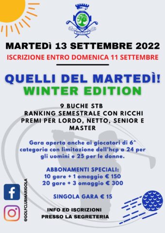 QUELLI DEL MARTEDÍ- winter edition – 13 SETTEMBRE 2022