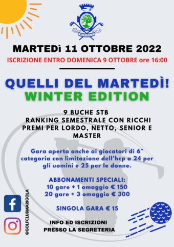 QUELLI DEL MARTEDÍ- winter edition – 11 OTTOBRE 2022