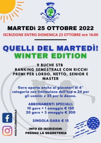 QUELLI DEL MARTEDÍ- winter edition – 25 OTTOBRE 2022