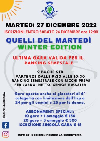 QUELLI DEL MARTEDÍ- winter edition – 27 DICEMBRE 2022