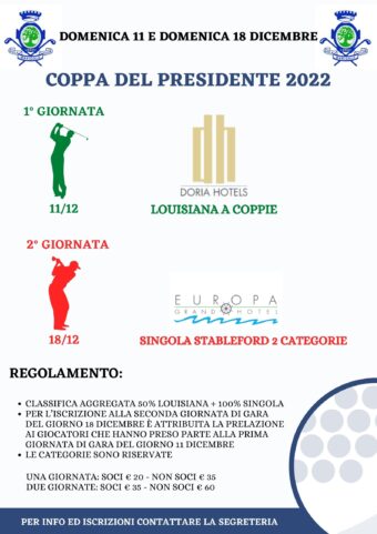 COPPA DEL PRESIDENTE 2022- domenica 11 e domenica 18 dicembre