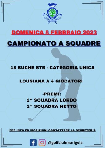 CAMPIONATO A SQUADRE – domenica 5 febbraio 2023