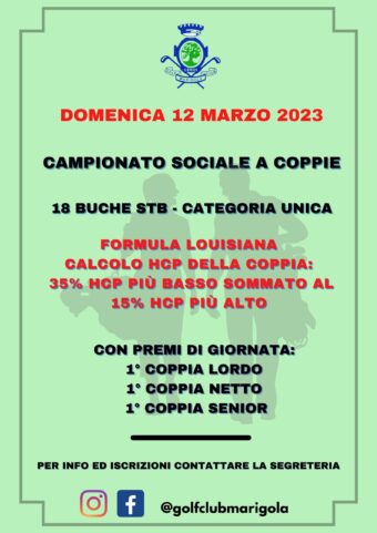 CAMPIONATO SOCIALE COPPIE 2023: louisiana – domenica 12 marzo