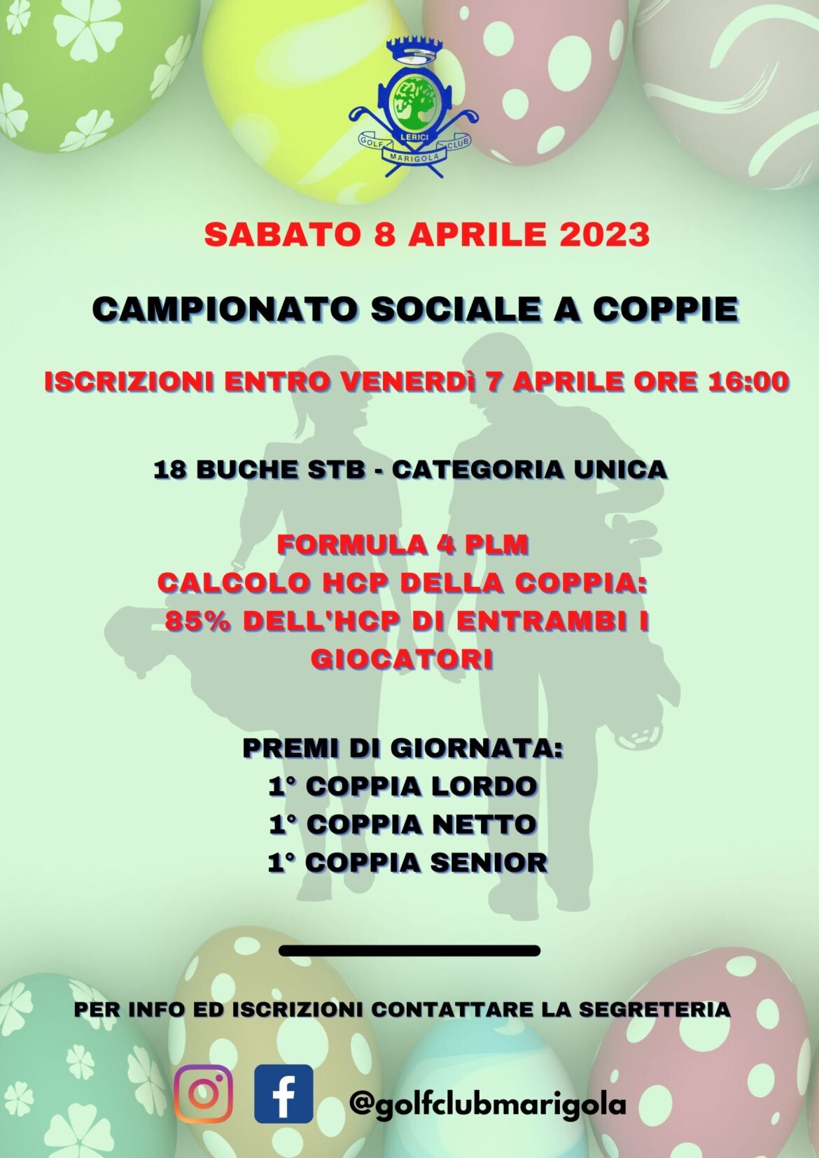 CAMPIONATO SOCIALE COPPIE 2023: 4 palle la migliore – sabato 8 aprile 2023