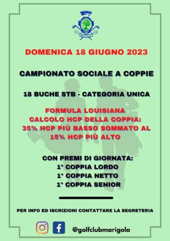CAMPIONATO SOCIALE COPPIE 2023: louisiana – domenica 18 giugno
