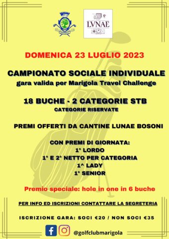 CAMPIONATO SOCIALE INDIVIDUALE – domenica 23 luglio 2023