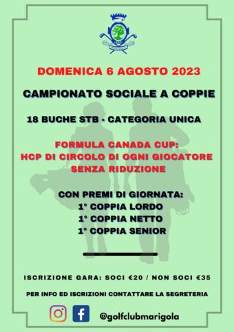 CAMPIONATO SOCIALE COPPIE 2023: canada cup – domenica 6 agosto