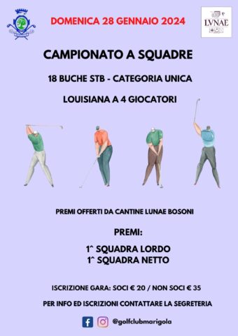 CAMPIONATO A SQUADRE – domenica 28 gennaio 2024