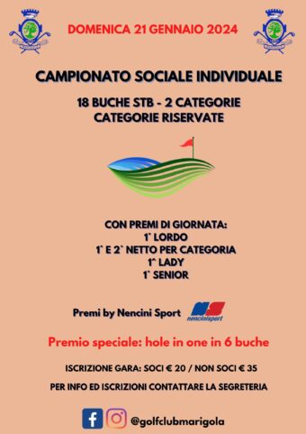 CAMPIONATO SOCIALE INDIVIDUALE – domenica 21 gennaio 2024