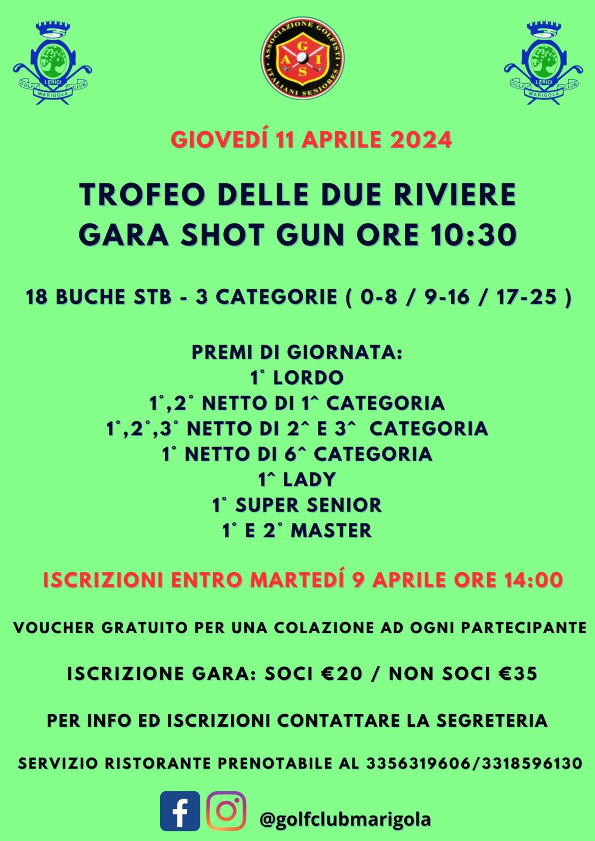 TROFEO DELLE DUE RIVIERE – GARA SHOT GUN ORE 10:30 – giovedì 11 aprile 2024