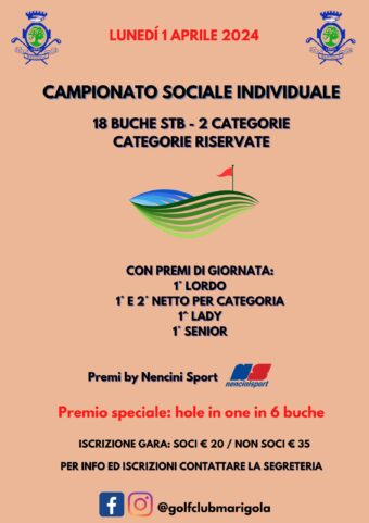 CAMPIONATO SOCIALE INDIVIDUALE – lunedì 1 aprile 2024