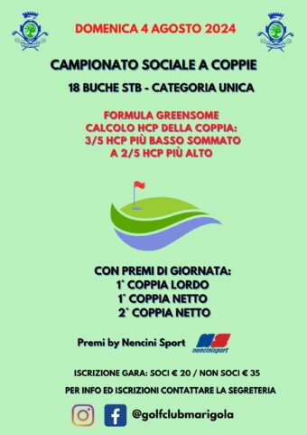 CAMPIONATO SOCIALE COPPIE 2024: greensome – domenica 4 agosto 2024