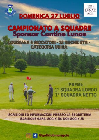 CAMPIONATO A SQUADRE – SPONSOR CANTINE LUNAE – Domenica 27 LUGLIO