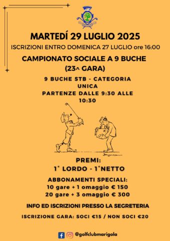 CAMPIONATO SOCIALE A 9 BUCHE (23^ GARA) Martedì 29 LUGLIO 2025