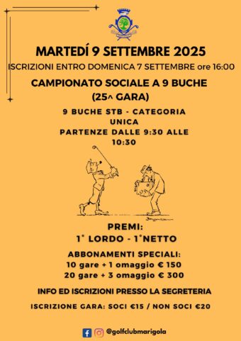 CAMPIONATO SOCIALE A 9 BUCHE (25^ GARA) Martedì 9 settembre 2025