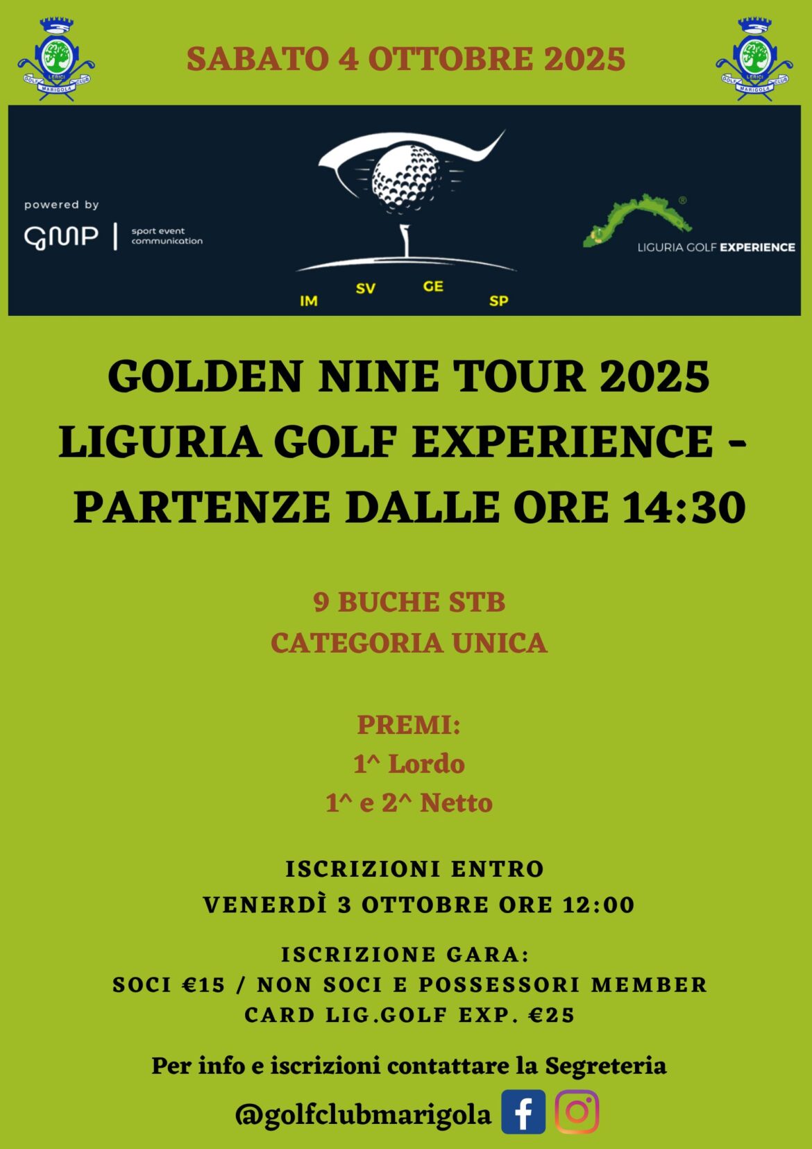 GOLDEN NINE TOUR – LIGURIA GOLF EXPERIENCE – SABATO 4 OTTOBRE 2025