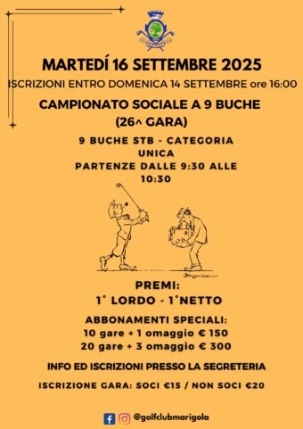 CAMPIONATO SOCIALE A 9 BUCHE (26^ GARA) Martedì 16 settembre 2025