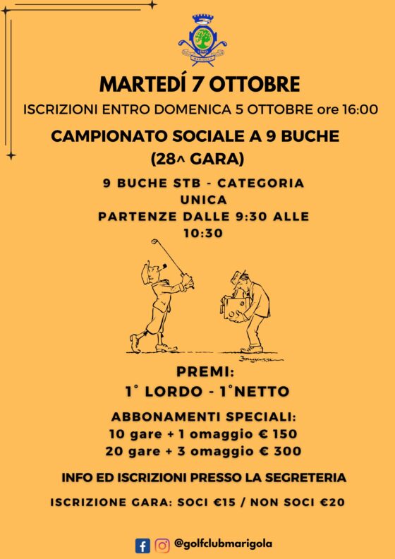 CAMPIONATO SOCIALE A 9 BUCHE (28^ GARA) Martedì 7 ottobre 2025