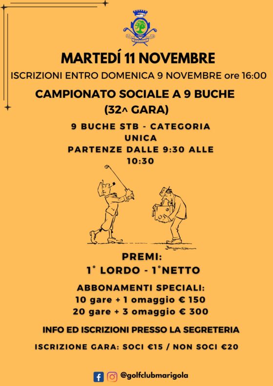 CAMPIONATO SOCIALE A 9 BUCHE (32^ GARA) Martedì 11 Novembre 2025