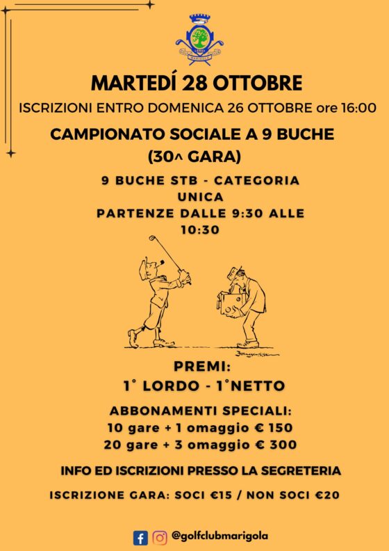 CAMPIONATO SOCIALE A 9 BUCHE (30^ GARA) Martedì 28 Ottobre 2025